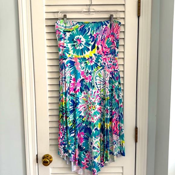 Lilly Pulitzer Blue and Pink Strapless Sundress - Picture 2 of 6
